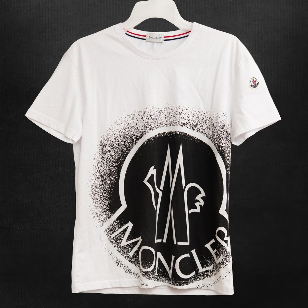 Moncler T-Shirt Mens M White Black Graphic Oversized Logo High End Luxury Bold